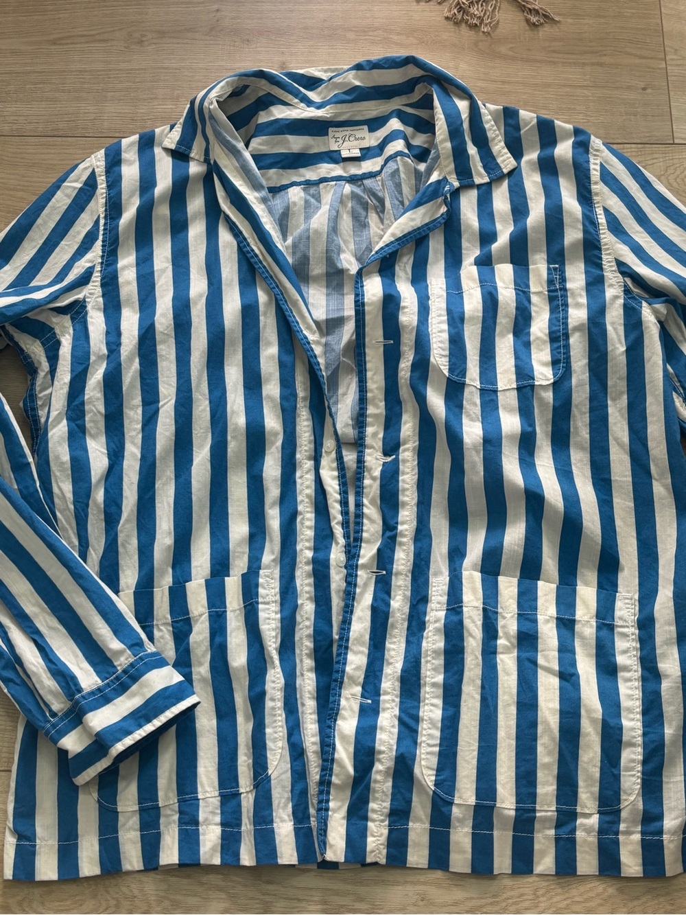 Vintage J Crew Blue and White Striped Button Up Classic Preppy Cotton Shirt